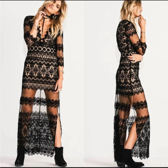 Jen’s Pirate Booty Black Phantome Lace Maxi Dress - Picture 2 of 10